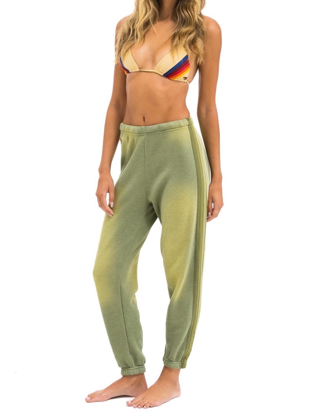 Aviator Nation Five Stripe Sweatpants – Faded Army Green – Size M